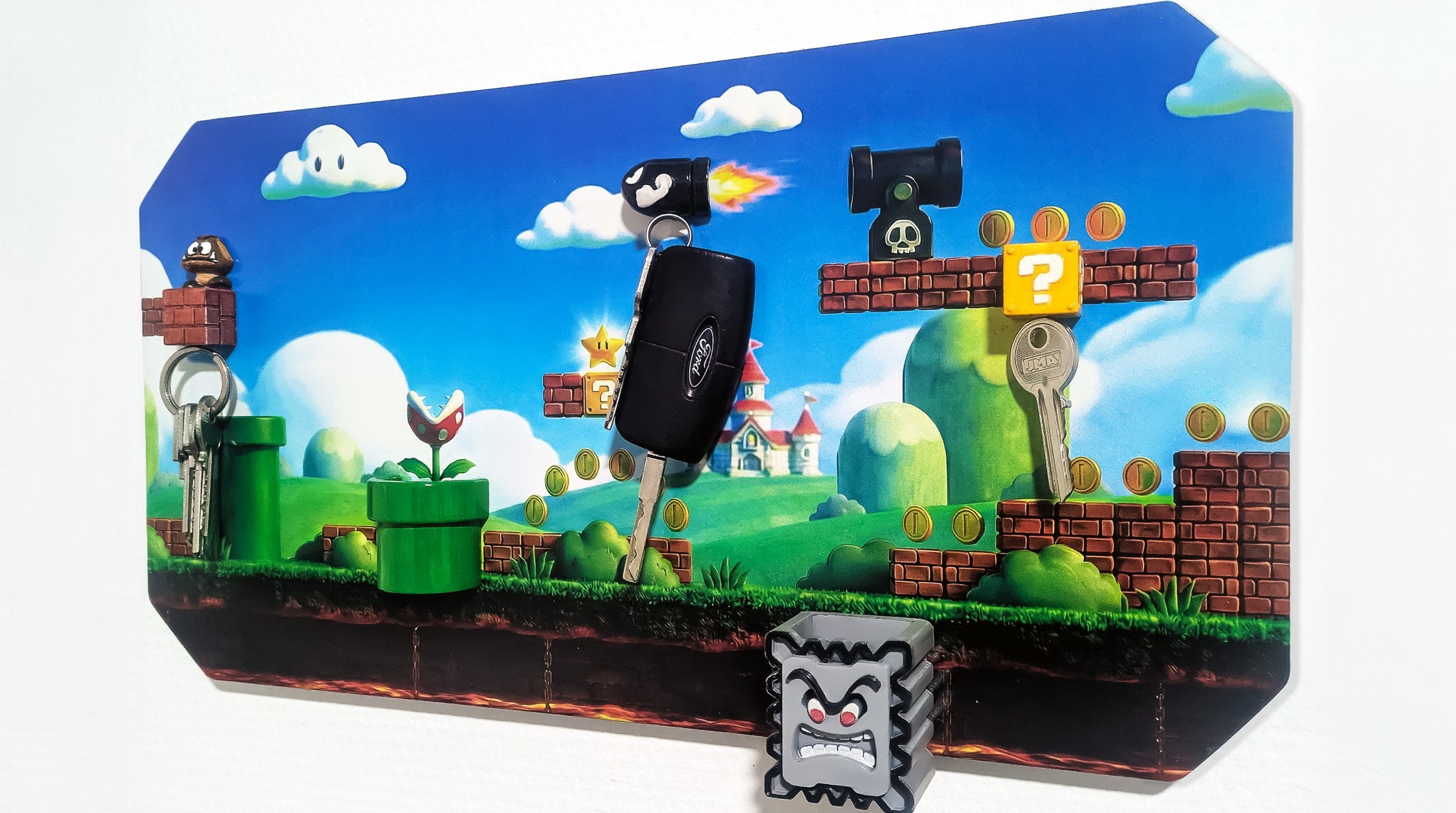 Diorama mural interactif Super Mario porte-clés magnétique en aluminium Dibond et personnages 3D